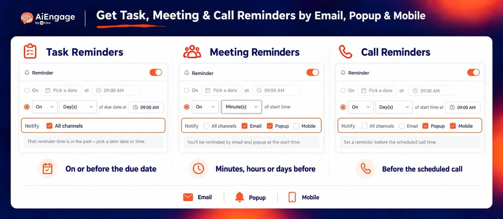 Get Task, Meeting & Call Reminders by Email, Popup & Mobile