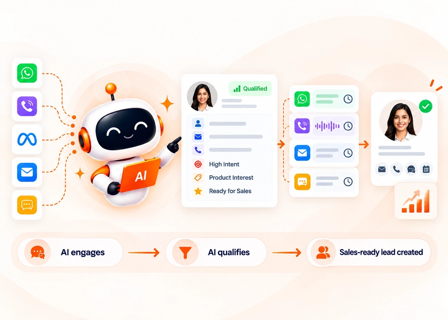 AI engages, qualifies and supports merchants