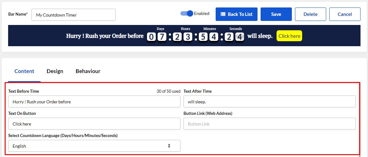 Countdown Timer bar Countdown Timer bar