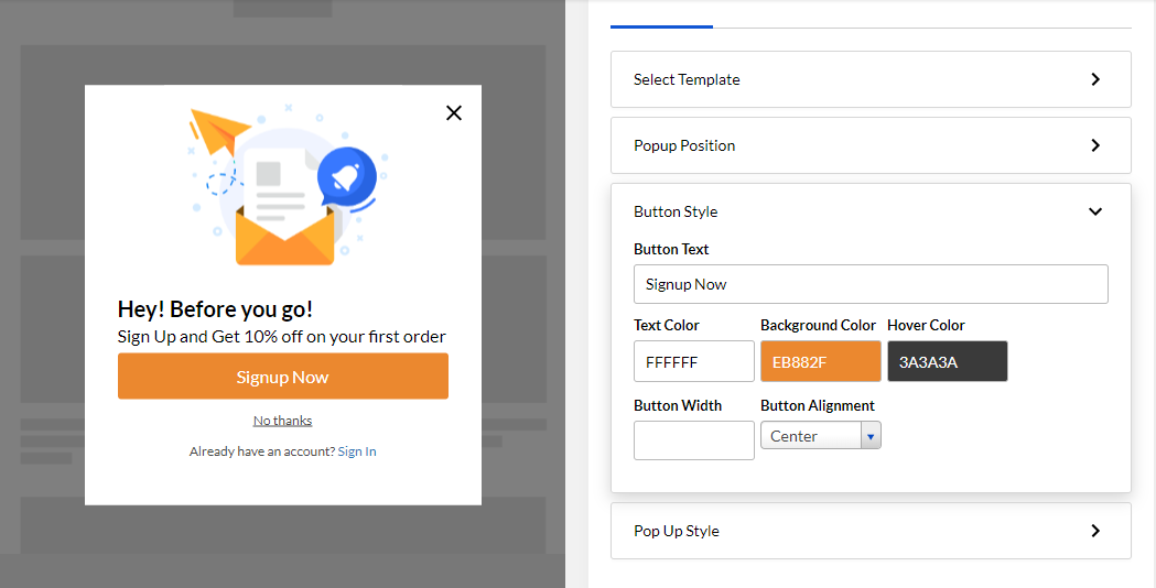 custom popup