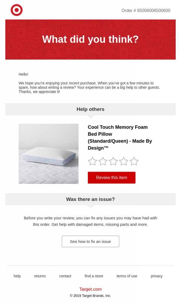 Review request email from Target