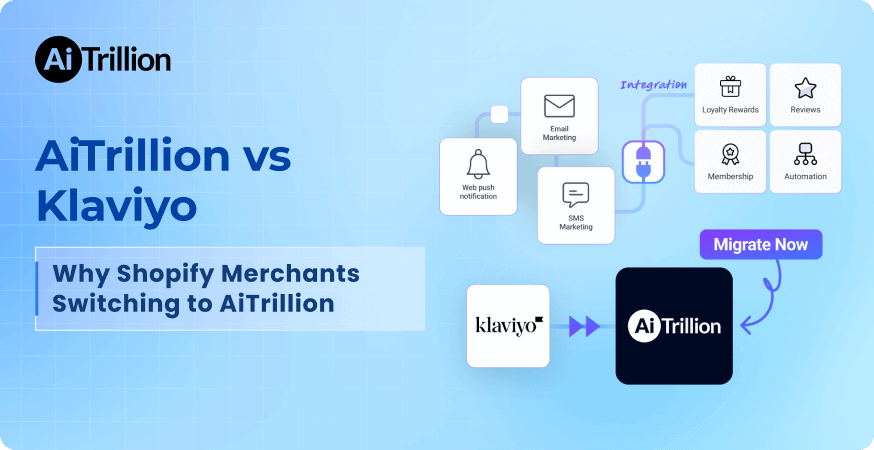 Comparison table of AiTrillion vs. Klaviyo pricing and features, highlighting cost-effectiveness and additional built-in features provided by AiTrillion for Shopify merchants.