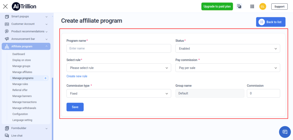 Create Affiliate Program