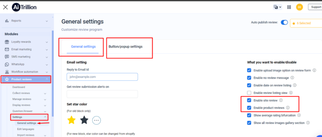 Customize Review Settings