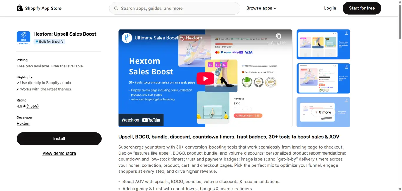 Hextom Shopify Upsell App